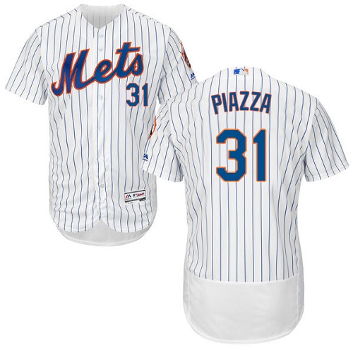 Mets #31 Mike Piazza White(Blue Strip) Flexbase Authentic Collection Stitched MLB Jersey - Click Image to Close